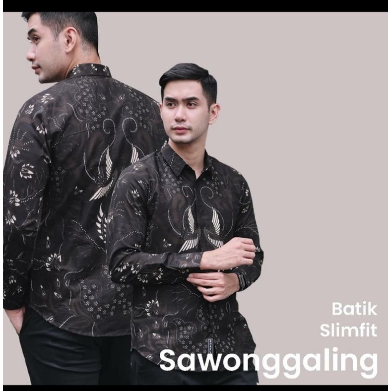 SAWONGGALING KEMEJA BATIK PRIA LENGAN PANJANG SLIMFIT KATUN / batik sawonggaling hitam furing slimfit / kemeja batik pria / baju batik modern / batik kerja full furing berkualitas / atasan batik cowok hitam / pakaian kerja motif batik