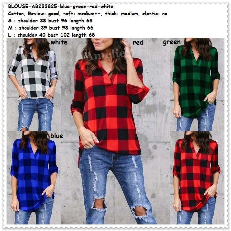  Baju  Atasan  Kemeja Kotak Wanita Korea Import AB233825 