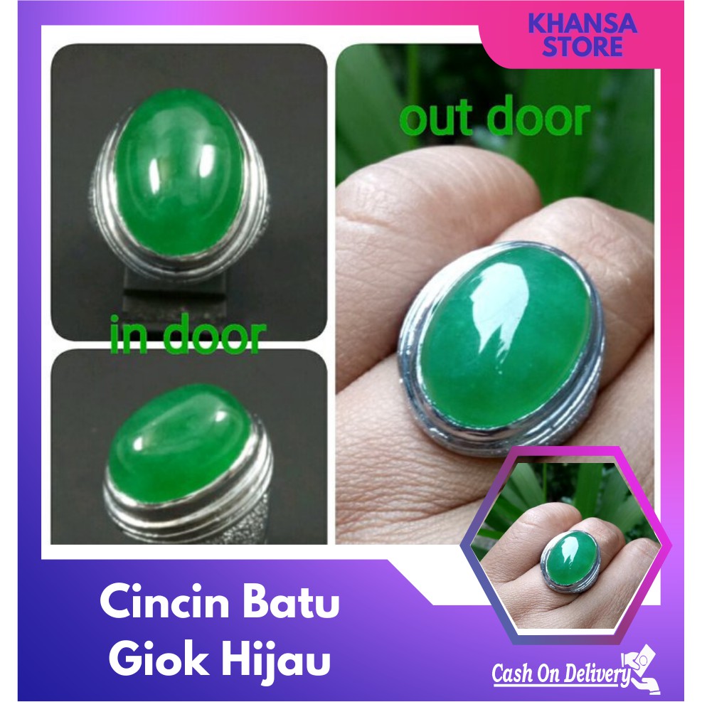 Cincin Batu Giok Hijau Dengan Ring Tanam