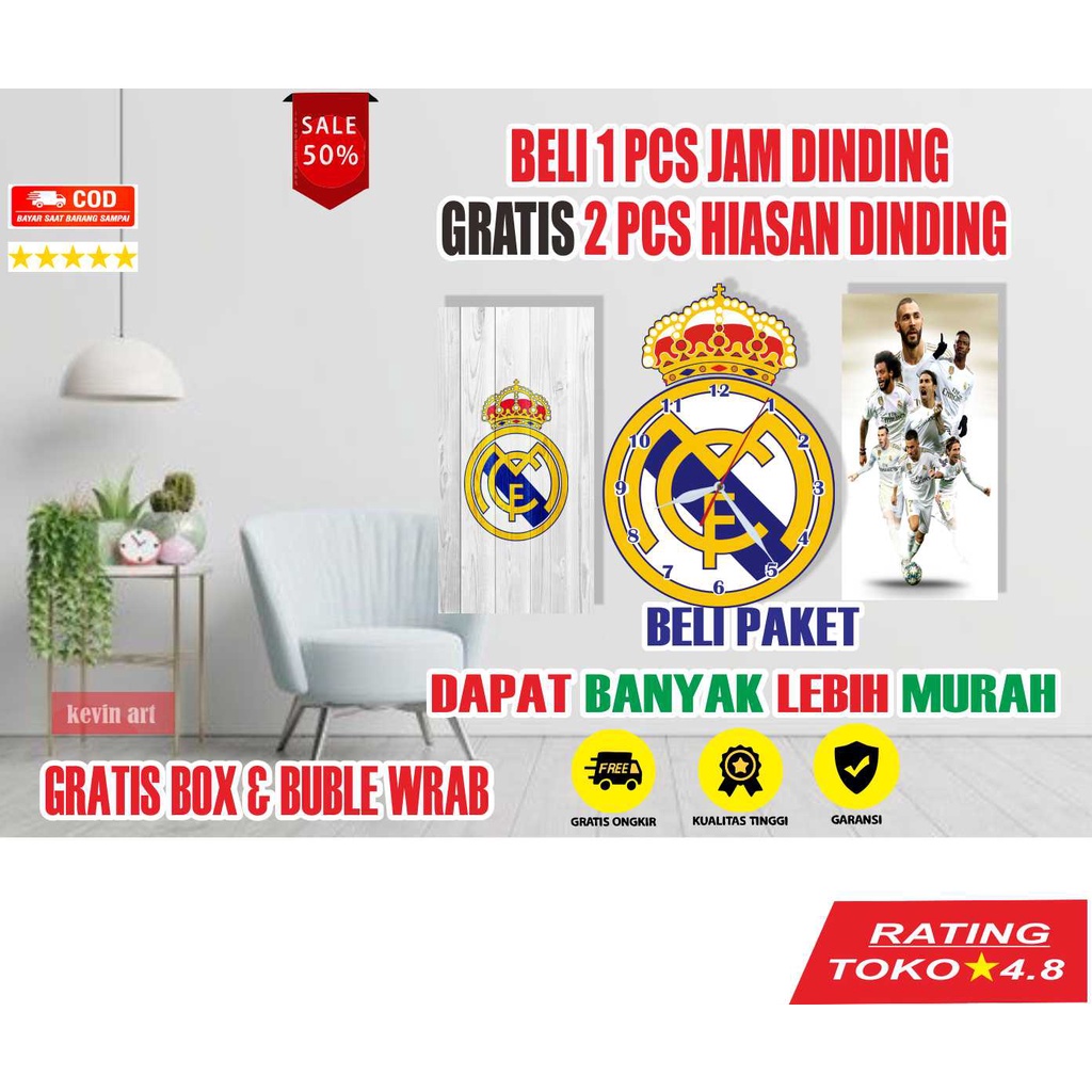 JAM DINDING KAYU MINIMALIS LOGO REAL MADRID KARAKTER TEMPEL TEMBOK UNIK CUSTOM BESAR BELI JAM DINDING GRATIS HIASAN DINDING 1 SET PROMO DEKORASI DINDING KAMAR TIDUR AESTHETIC KARAKTER ARTISTIK MURAH MINIMALIS MODERN MEWAH CUSTOM POSTER KAYU KLUB BOLA