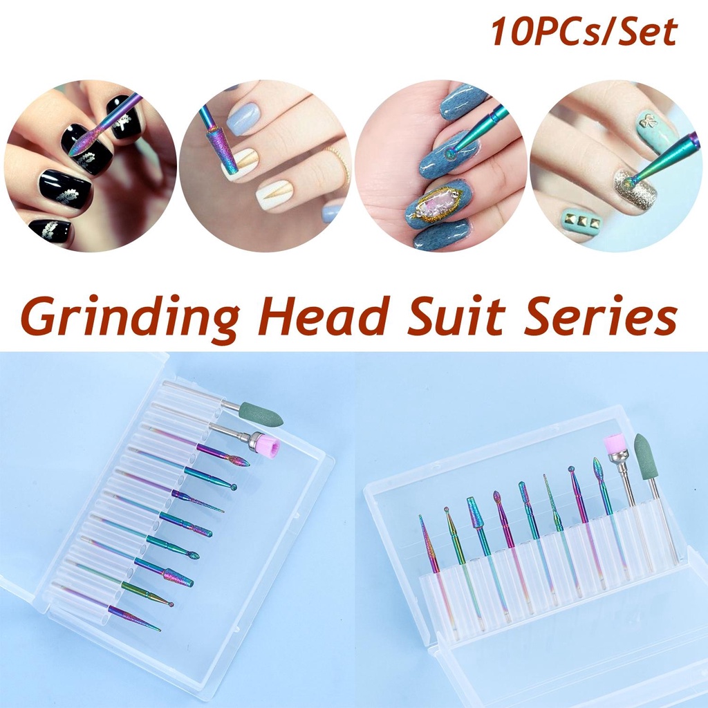 Lily 10PCs Set Mata Bor Kuku Menghapus Kulit Mati Aksesoris Kepala Gerinda Nail Art Manicure Files