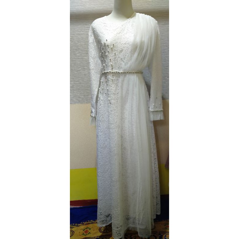 Gamis/dress brukat tutu mutiara ozias putih