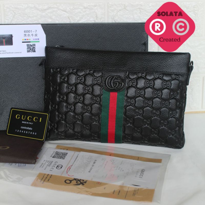 Handbag pria wanita gucci - Clutch kulit asli premium BLACK free Box