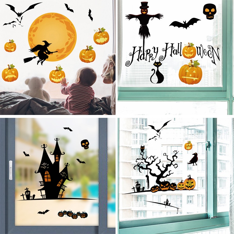 4pcs Stiker Desain Istana Kelelawar Untuk Dekorasi Pesta Halloween