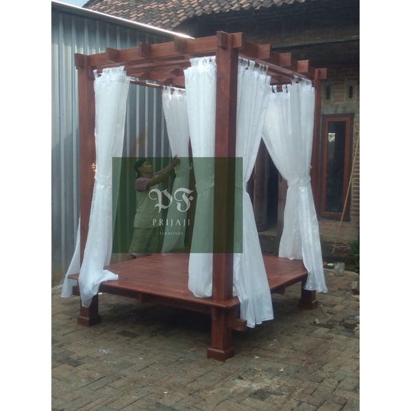 Saung Gazebo Jati Set Hordeng