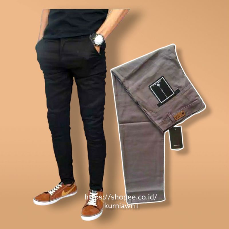 Celana Chino Pants Pria Slim Fit dan Elastis - Warna Hitam