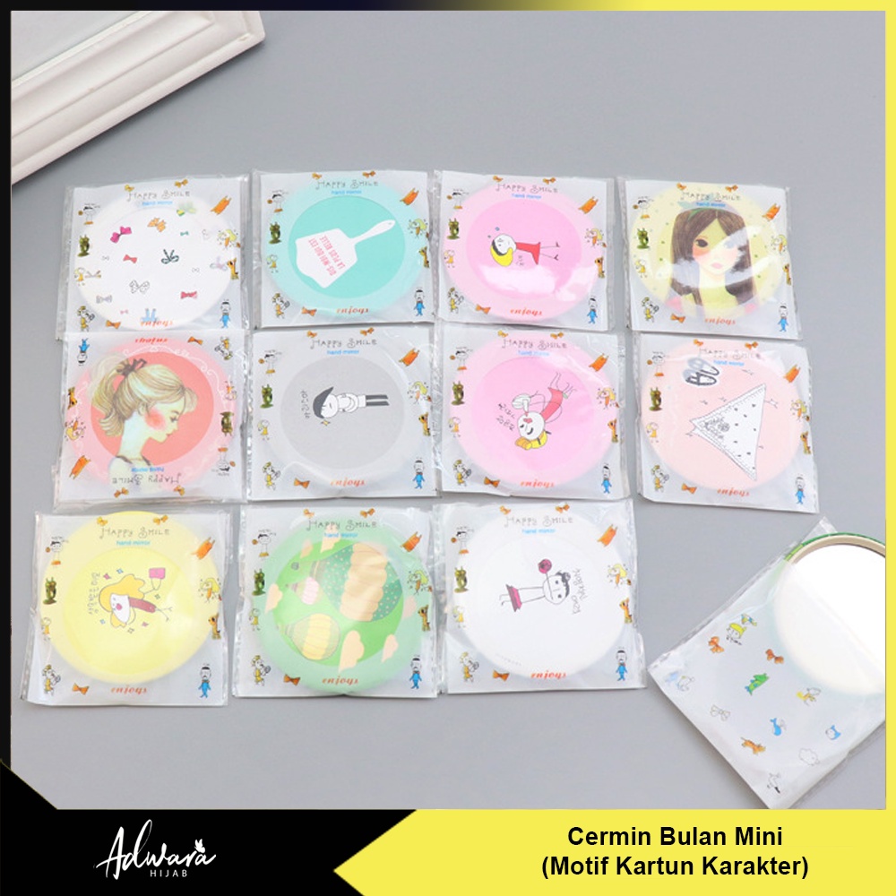 Kaca Cermin Bulat Mini Motif Karakter / Cermin Kecil Make Up Travel