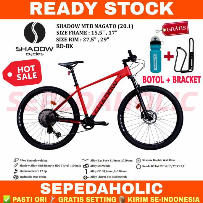 BIG PROMO Sepeda Gunung 27.5" 29" Mtb Shadow Nagato Deore 12 Speed Hidrolik - Red Black, 29" //