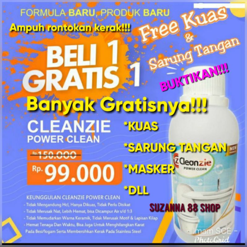 Pembersih kerak Cleanzie power clean beli 1btl gratis 1btl +bonus2 lainnya