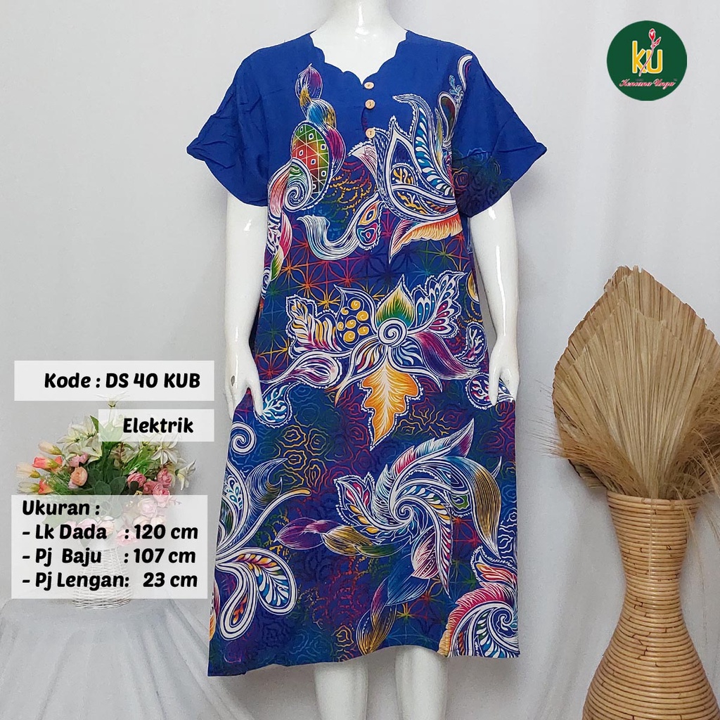 COD DS40 KUB | Daster Batik Kencana Ungu Asli Label Biru Ukuran Jumbo | Baju Santai Tidur Wanita Dewasa Kancing Depan Busui Friendly Motif Terbaru-Elektrik B