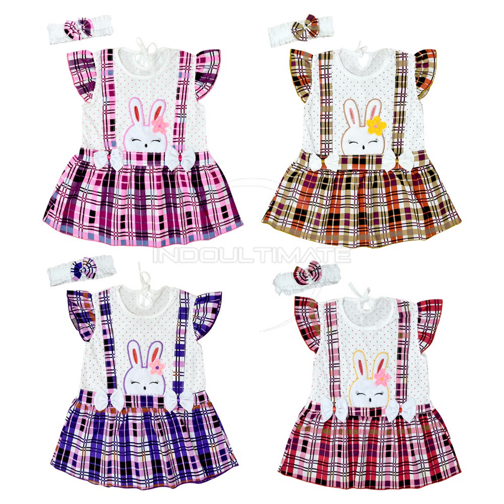 Dress Bayi Perempuan + FREE Bando PLANET KIDZ TRS-122 Dress Rok Bayi Baju Rok Terusan Bayi Pakaian Bayi Perempuan Dress Bayi Pesta Motif Lucu