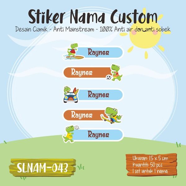 

Diskon sticker label nama anak cowok waterproof crocodile sport SLNAM-043 Berkualitas