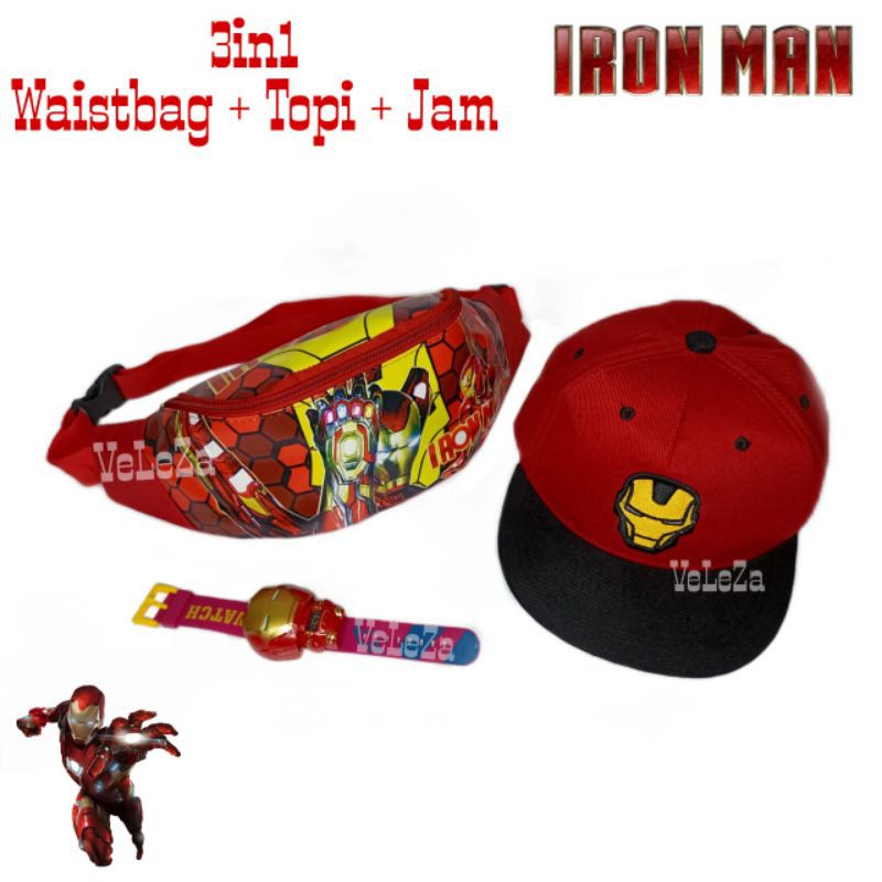 Waistbag anak karakter ironman 3in1 - Waistbag + topi + jam