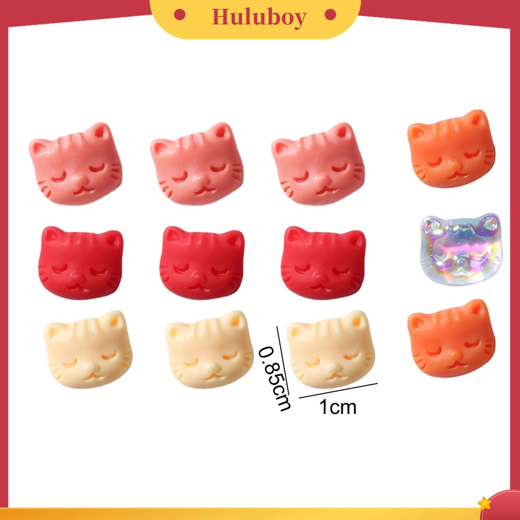 Huluboy Huluboy♡ 30 Pcs / Set Ornamen Kuku Efek 3D Bentuk Kepala Kucing Aksen Berlian Warna-Warni Untuk Wanita