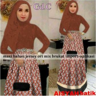 aisyah batik bata/dress muslim batik/dress maxi batik/terusan muslim wanita/terusan panjang wanita