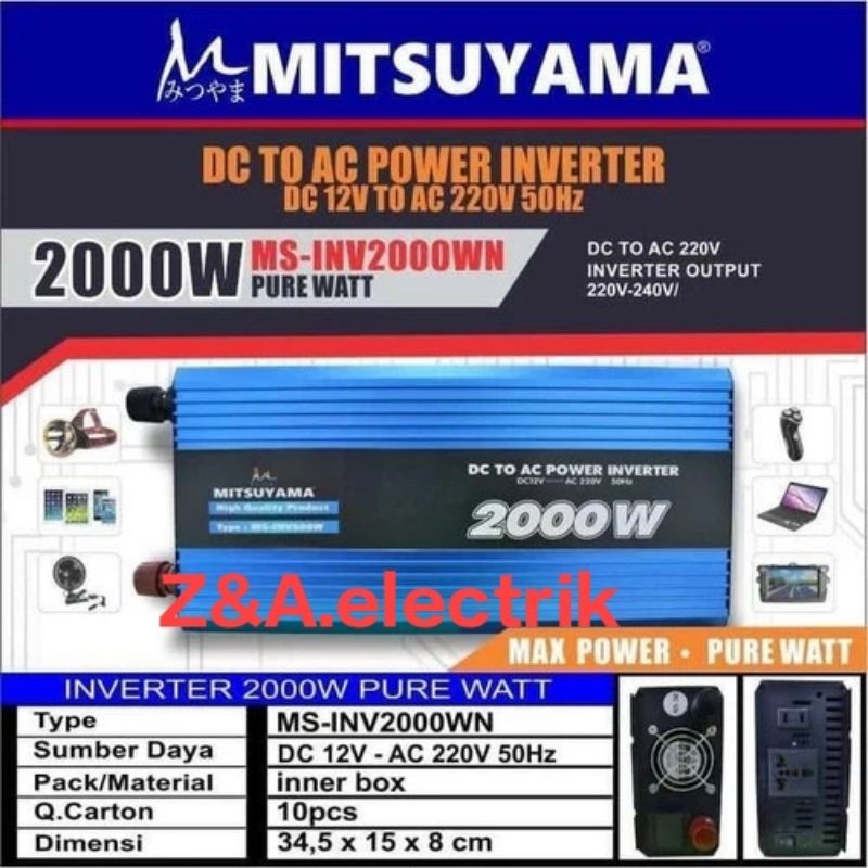 Power Inverter Pure Sin Wave (PSW) 12V  2000Watt MS-INV2000WN DC to AC MITSUYAMA