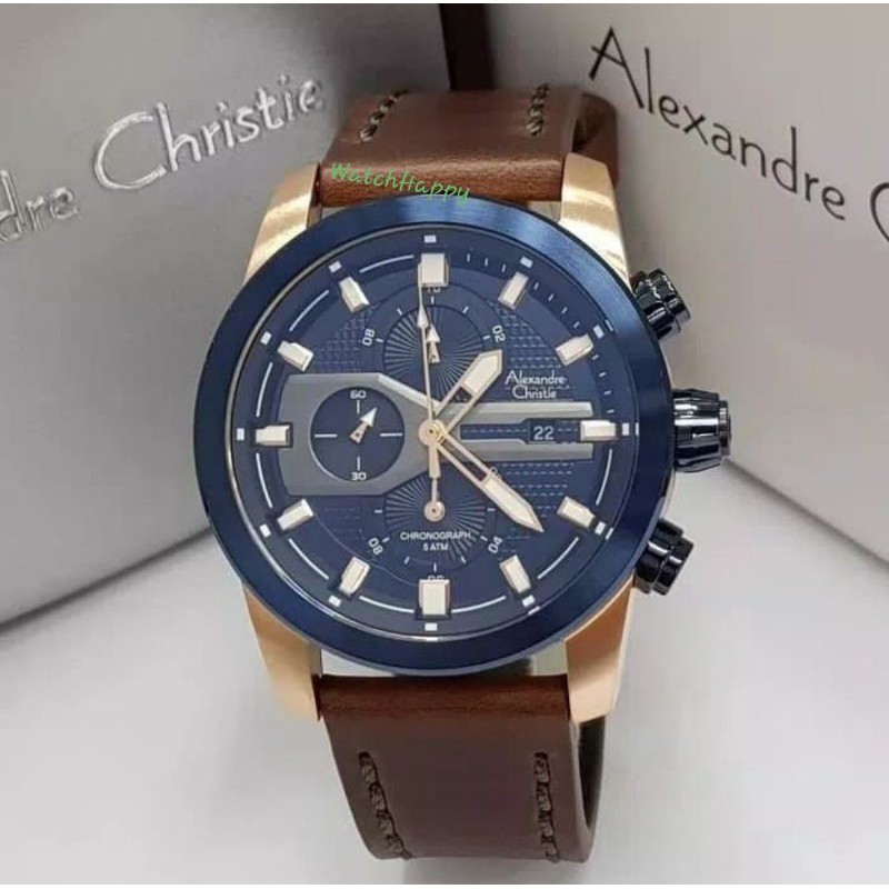 Alexandre Christie AC 6270 MC AC6270 MC 6270MC 6270 MC Blue Dial Sport Watch Leather 100%Original