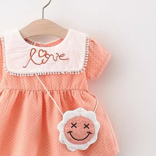 [COD] dress anak perempuan lengan pendek motif bunga peach usia 4 tahun lucu GRATIS TAS kecil / babylovanta