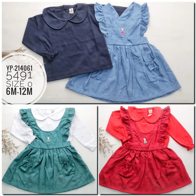 LITTLE RABBIT APRON SET | SETELAN DRESS | 6-12 BULAN