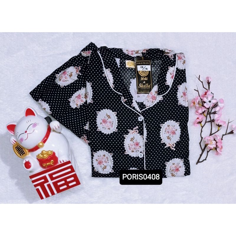 Baju Tidur HOKI &amp; SHEILA Gold Katun wanita Celana 3/4 (Prada Gold)