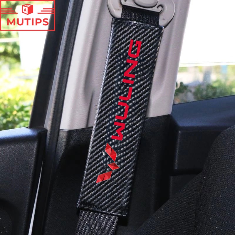 2pcs Case Cover Sabuk Pengaman Mobil Bahan Carbon Fiber Untuk Wuling Cortez Almaz Confero s