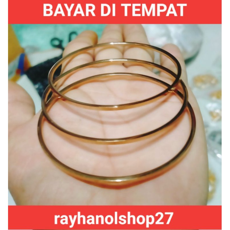 GELANG TANGAN WANITA TITANIUM ANTI LUNTUR WARNA GOLD DAN ROSEGOLD ANTI KARAT,UKURAN 58-60-62