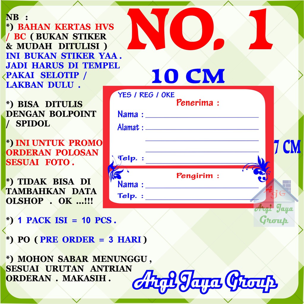 

Promo!Label Pengiriman Polosan Kertas Manila No = 1 (10x7cm) 1 Pack = 10 Pcs