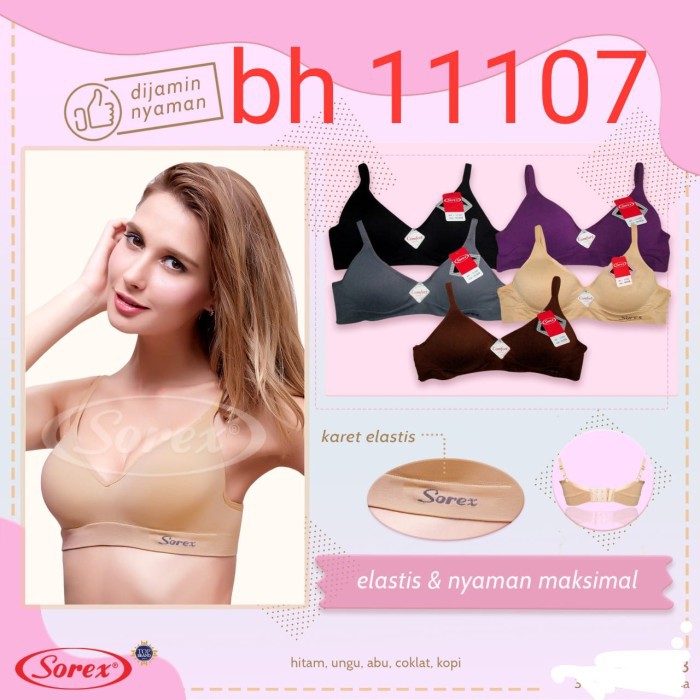 Bra SOREX 11107 Busa Tanpa Kawat size 34 36 38 40 bh wanita elastis nyaman kait 2 3/4 cup BTK