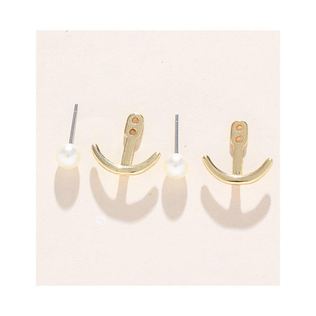 LRC Anting Tusuk Fashion Gold Metal Anchor Pearl Back-mounted Earrings F40730