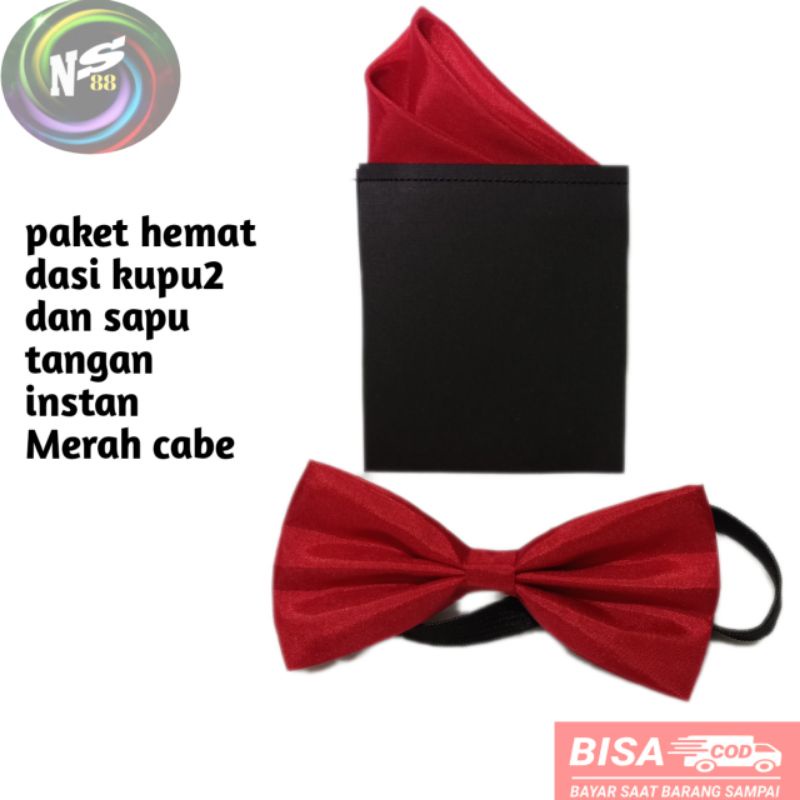 (paket hemat) sapu tangan jas pocket dan dasi kupu kupu merah cabe