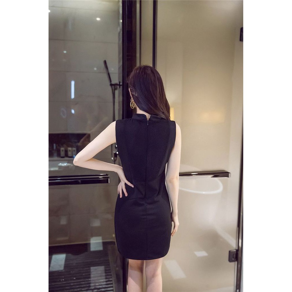 4255436 Dress Black Slim Fit Cotton, texture, back zipper (S,M,L)