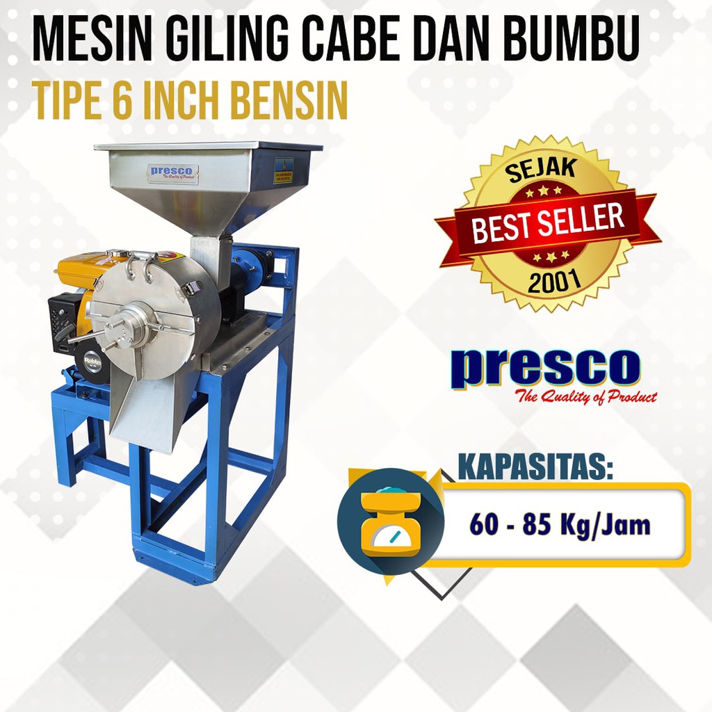 Mesin Giling Cabe Lengkuas Kunyit Jahe Sereh Bawang Putih Merah dan Bumbu Tipe 6 Inch Presco
