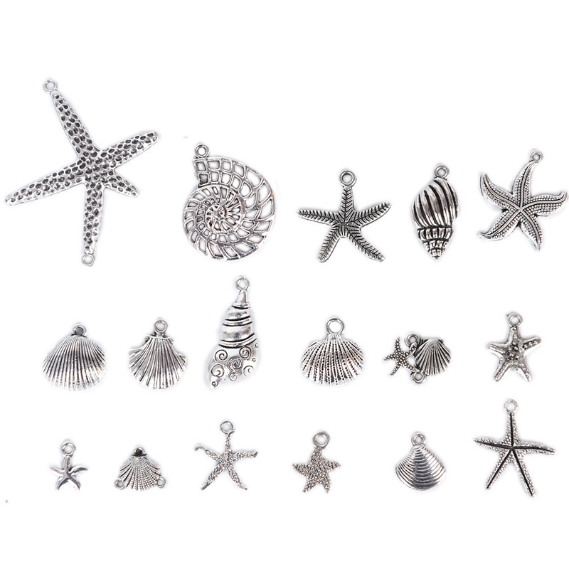 17pcs / set Liontin Bintang Laut Warna Silver Gaya Tibet Charms