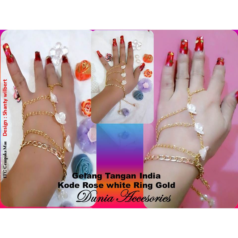 GELANG TANGAN ALA INDIA  ROSE WHITE RING GOLD