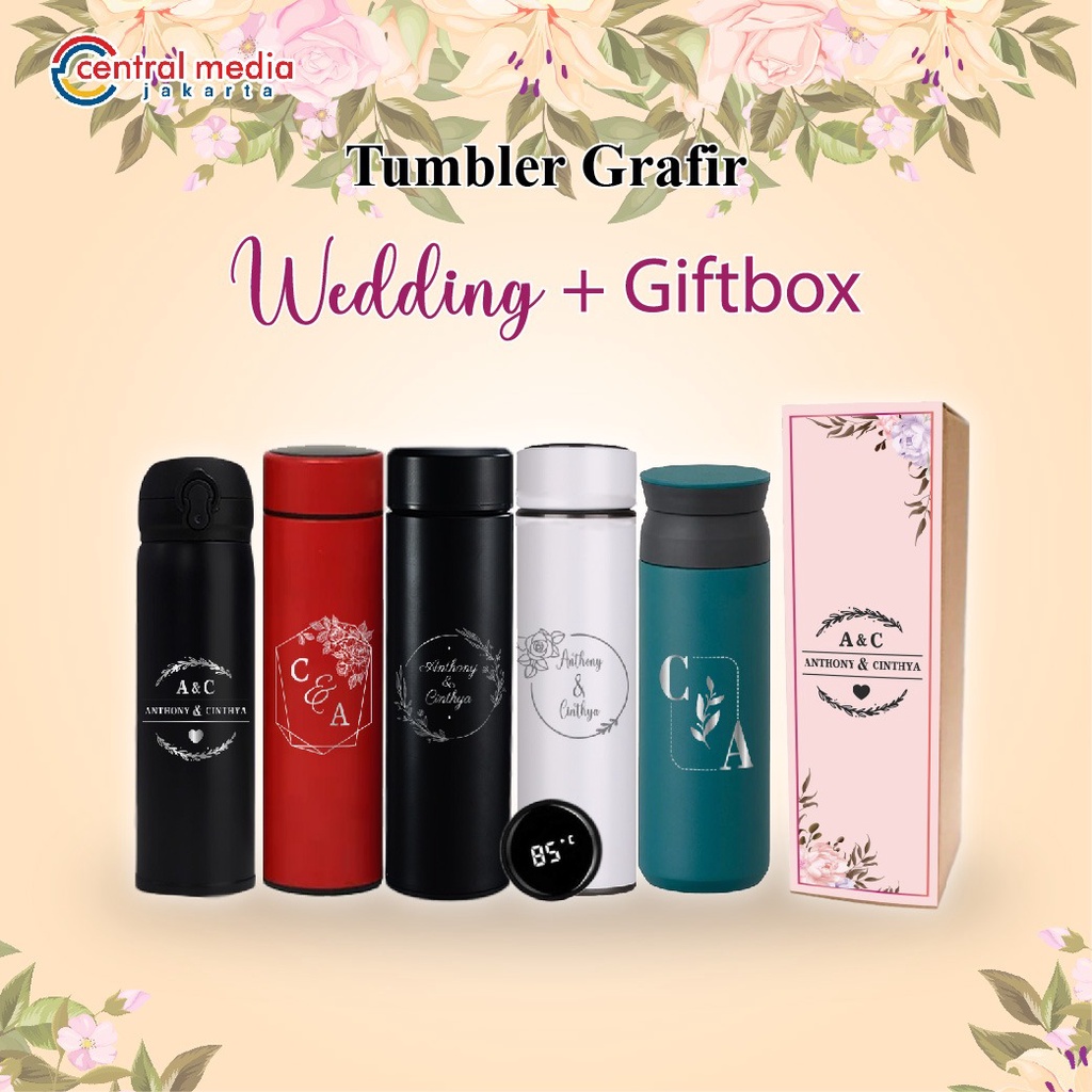 Tumbler Wedding Grafir Custom + Gift Box Souvenir Pernikahan Hampers Kado Wedding Anniversary
