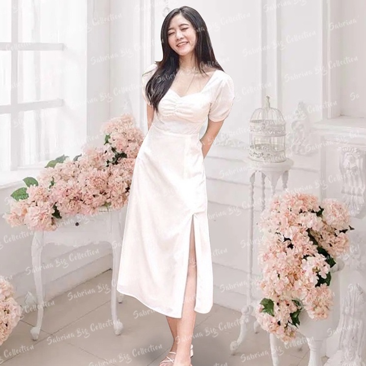 NATHANIA NATAL DRESS Baju Sabrina  MIDI DRESS KOREAN CASUAL VINTAGE RAYON by sabrina big collection