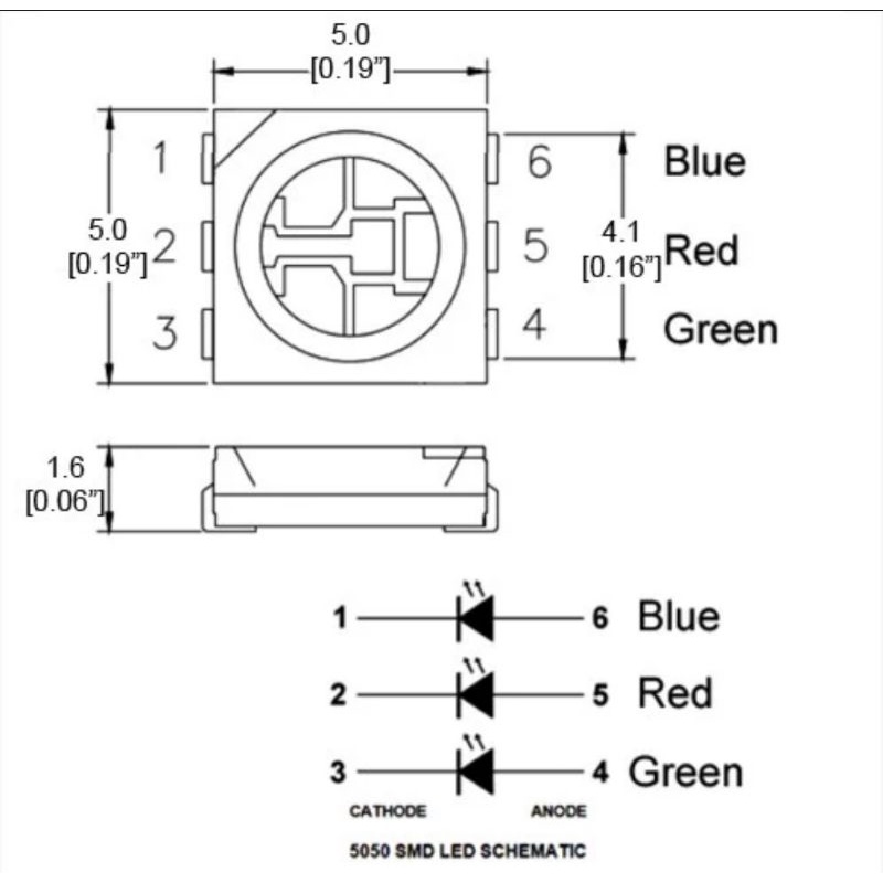 LED RGB SMD 5050-6PIN,Merah,Hijau,Biruukuran 5mm x 5mm 6p 6 pin