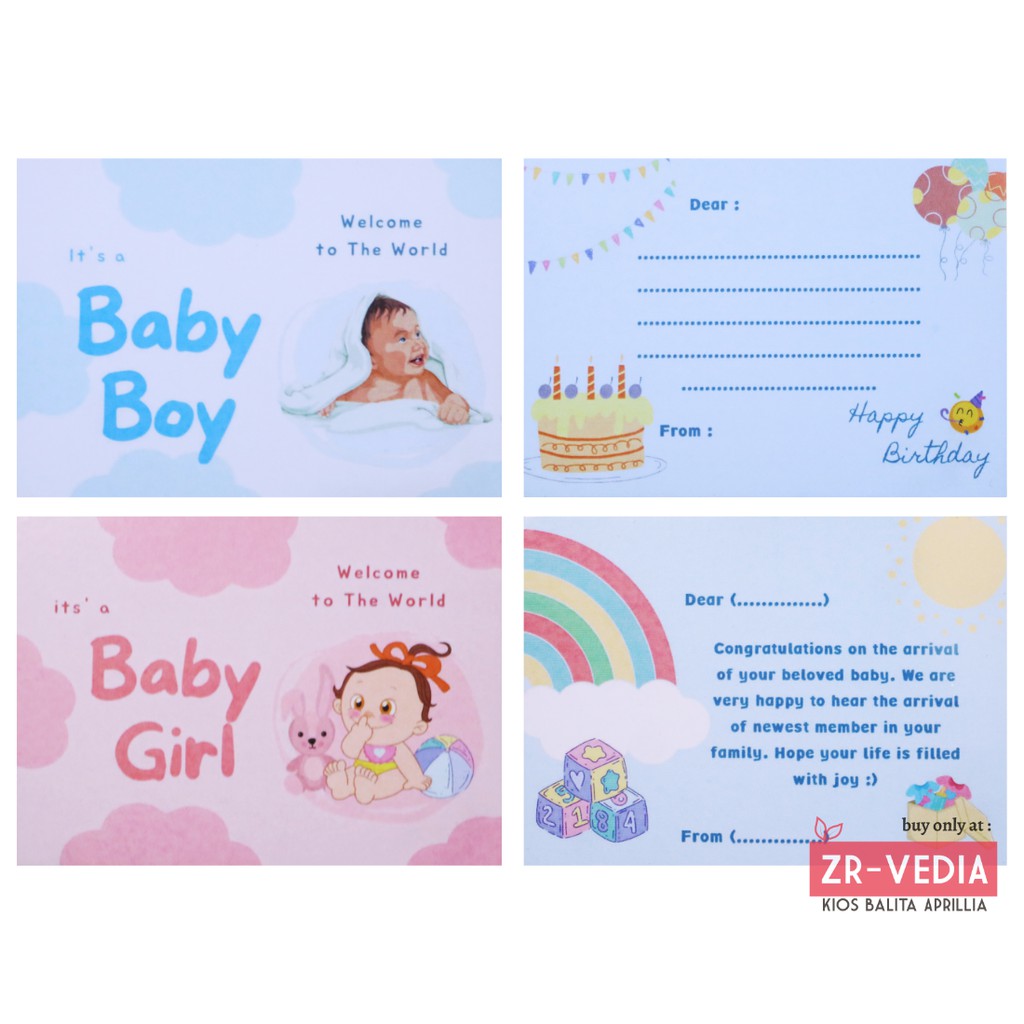 Kartu Ucapan untuk Hadiah (Ulang Tahun/Lahiran/Kado) Gift Card Bayi Anak Perempuan &amp; Laki Laki