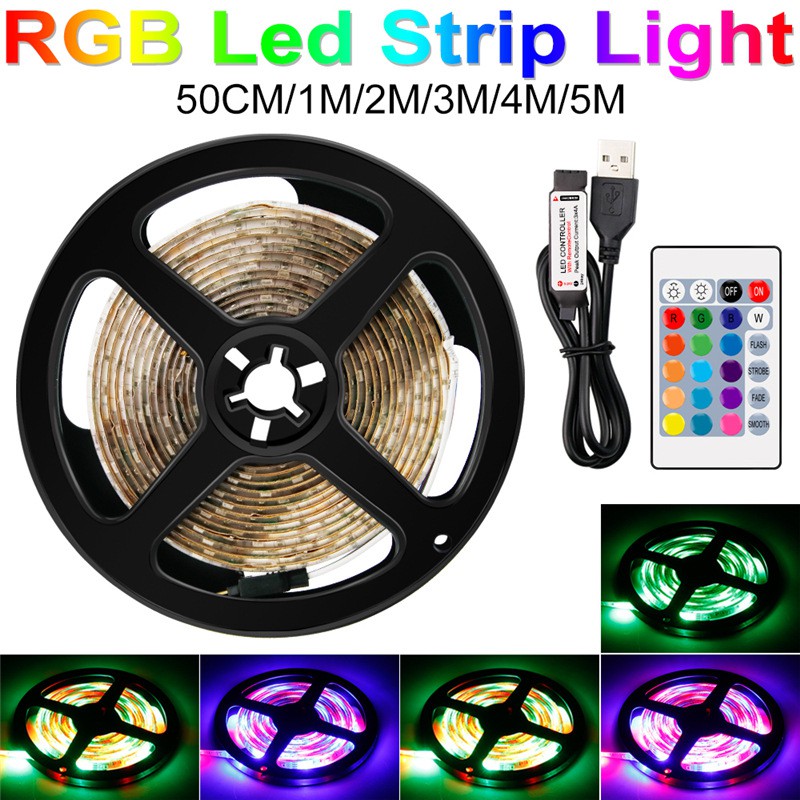 USB Mood Light 5V Led Strip 5050 RGB dengan Remote Control 24 key