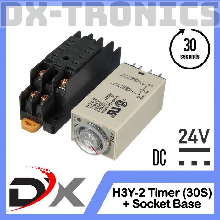 H3Y-2 Delay Timer Relay DPDT + Socket Base 24VDC 30s H3Y 30 Detik