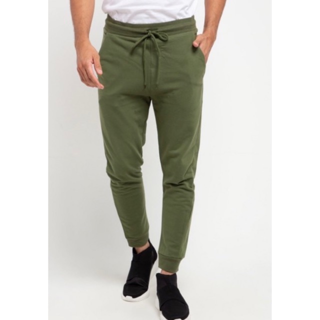 Celana Jogger Hush Puppies Slim Fit Cotton Olive Original Sweatpants