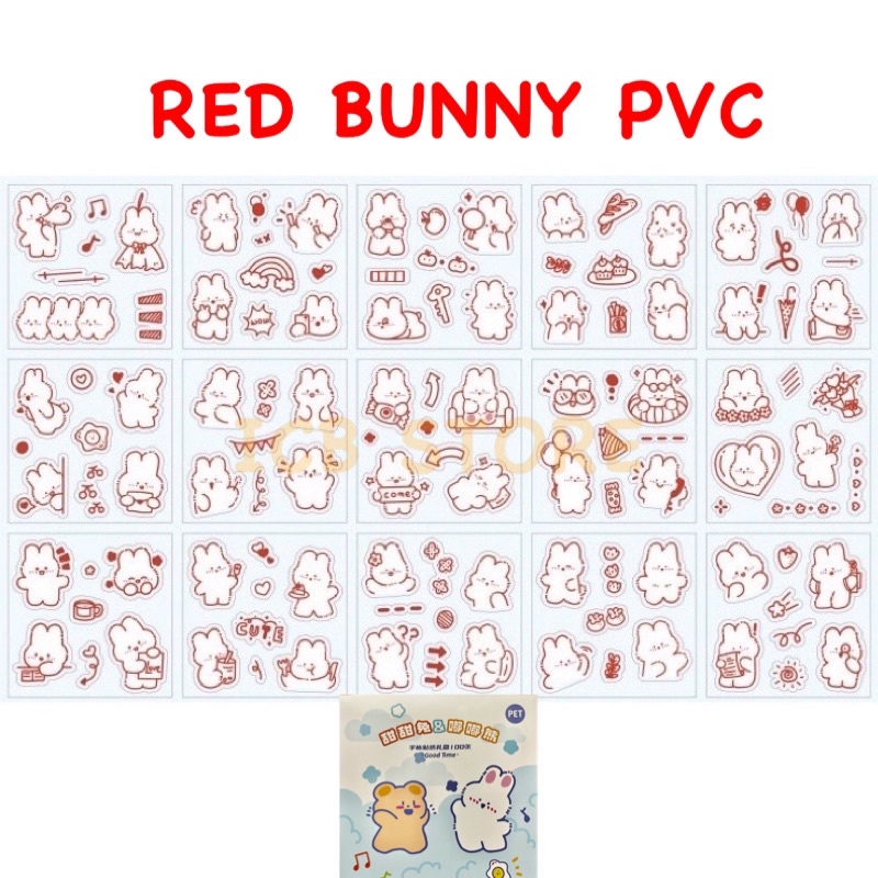 1 Lembar Stiker Aesthetic Tumblr Hp / Stiker Lucu Telado-RED BUNNY PVC