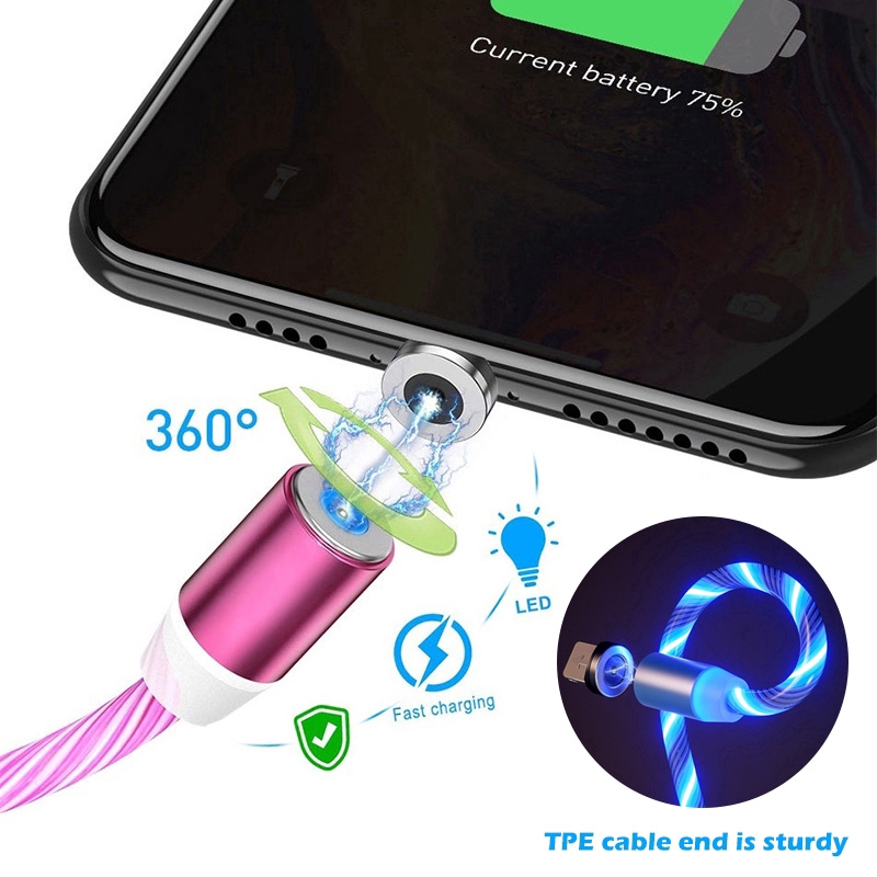 (1M / 2m) Kabel Data / Charger Micro USB / Type C Magnetik Fast Charging Dengan Lampu LED Untuk iPhone