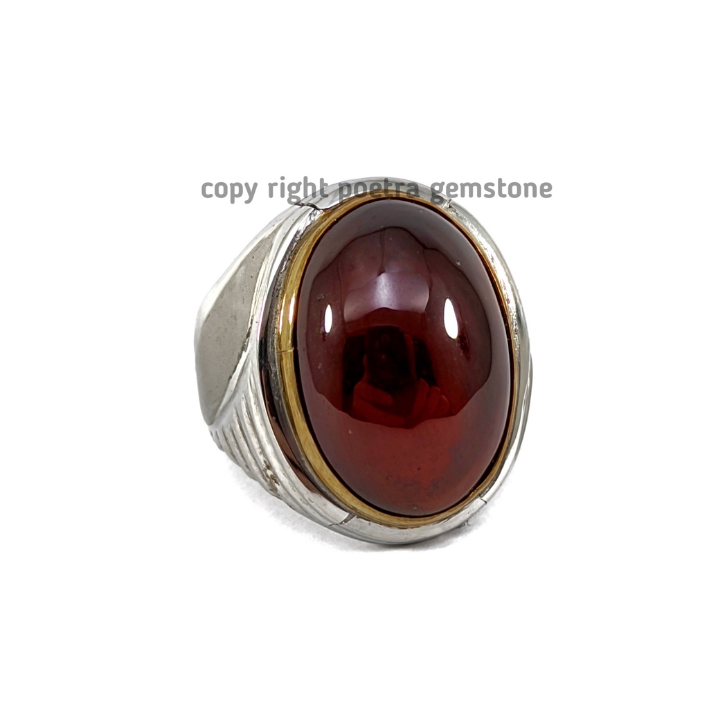 Natural Batu Akik Red Baron No Dyed Ring Monel RB03