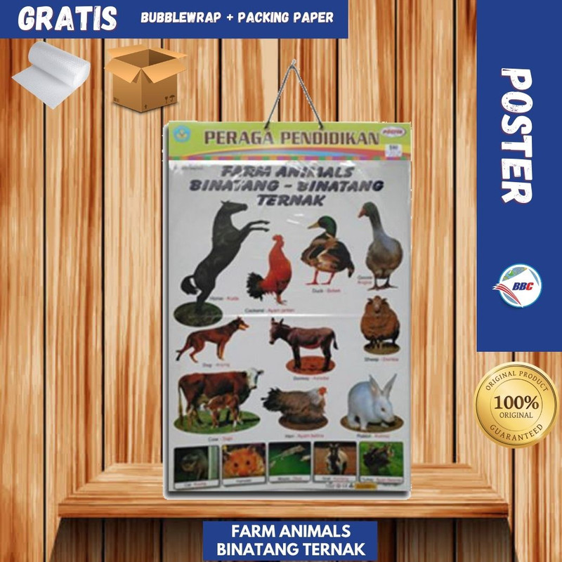 POSTER  ANAK EDUKASI FARMS ANIMALS ( BINATANG2 TERNAK )