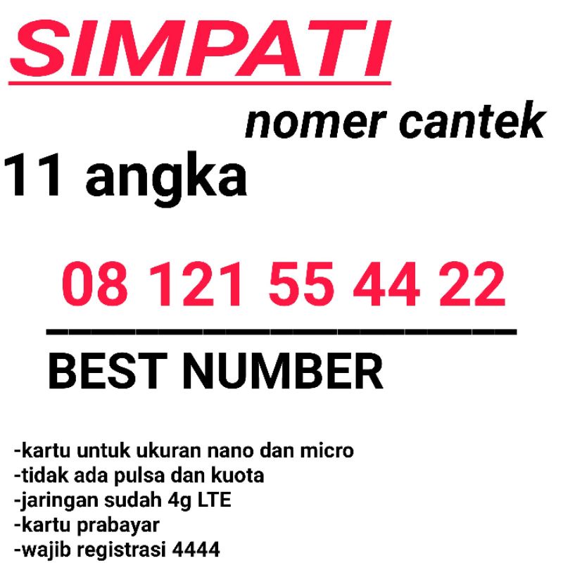 KARTU PERDANA NOMOR CANTIK SIMPATI TELKOMSEL 4G 55 44 22 11 angka