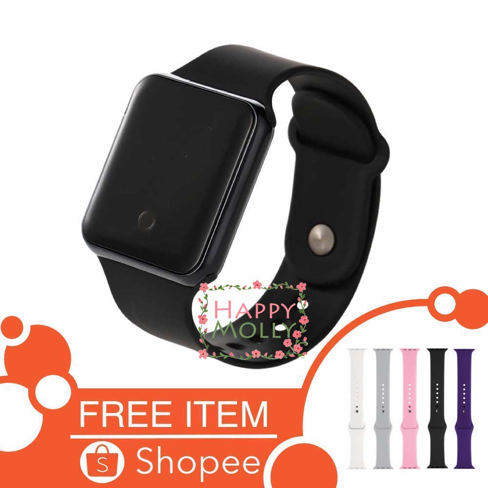 Touch Screen★LED Watch [ Hitam ] Jam Tangan Digital Pria &amp; Wanita - Strap Rubber FREE STRAP