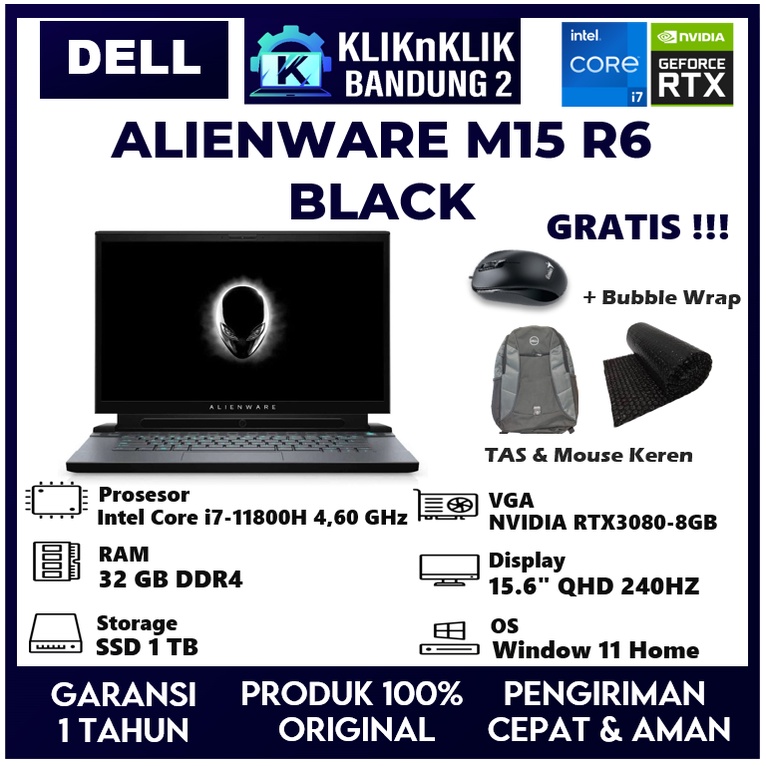 LAPTOP GAMING ALIENWARE M15 R6 I7 GEN 11 RAM 32GB 1TB SSD RTX3080-8GB