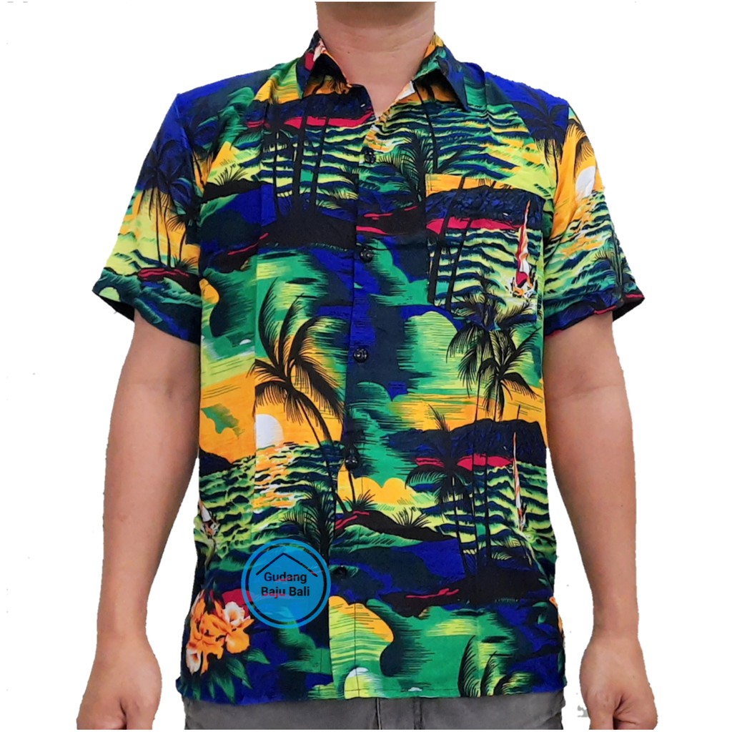 Kemeja Pantai / Kemeja Hawai / Kemeja Bali (Bahamas) M-XXXL-Biru hijau