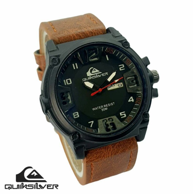 Jam tangan Quiksilver tanggal aktif leather